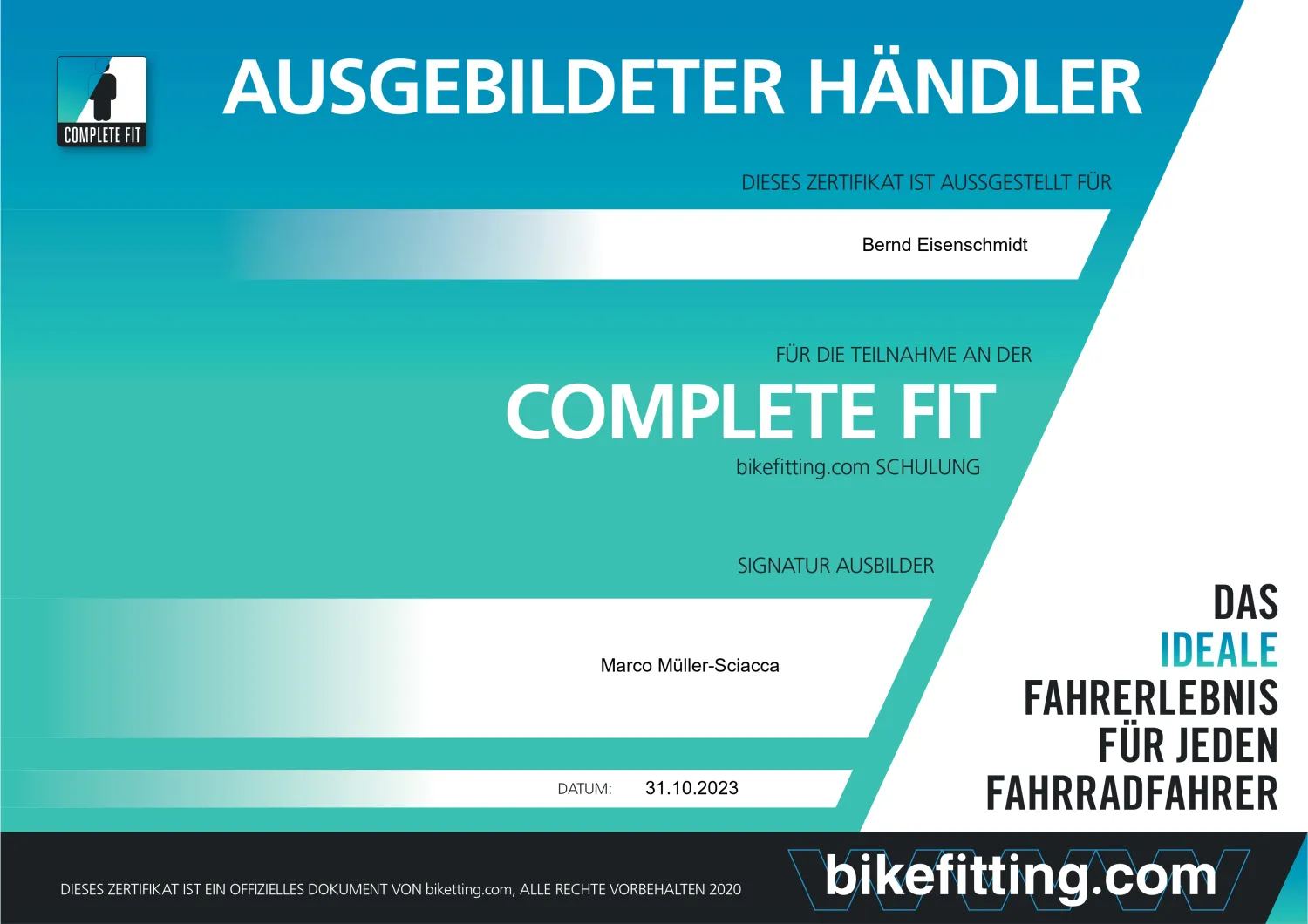 Zertifikat von bike-competence.de