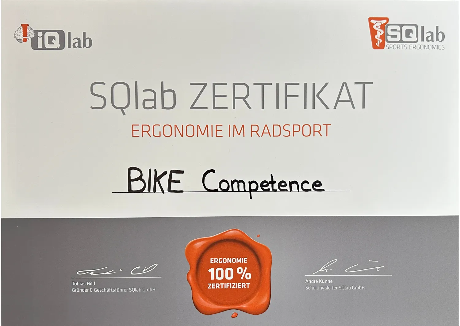 Zertifikat von bike-competence.de